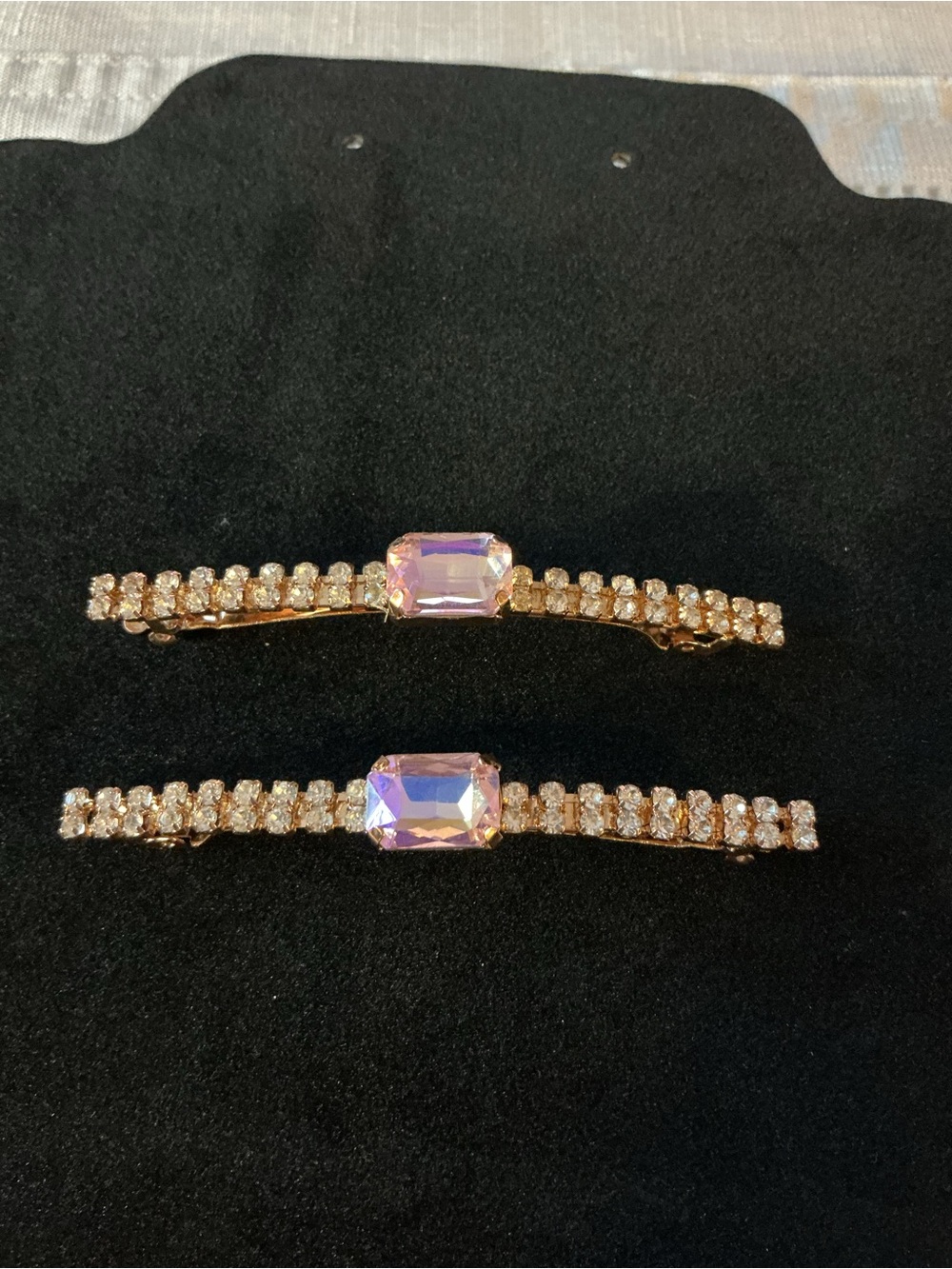 Aurora Borealis Iridescent Rhinestone Rose Gold Set of Two Hair Barrettes Clips